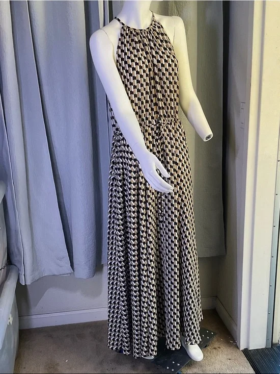 Diane Von Furstenberg SALLY SQUARE SHIFT Black and Cream Geometric Maxi Dress 👗 - Picture 2 of 15